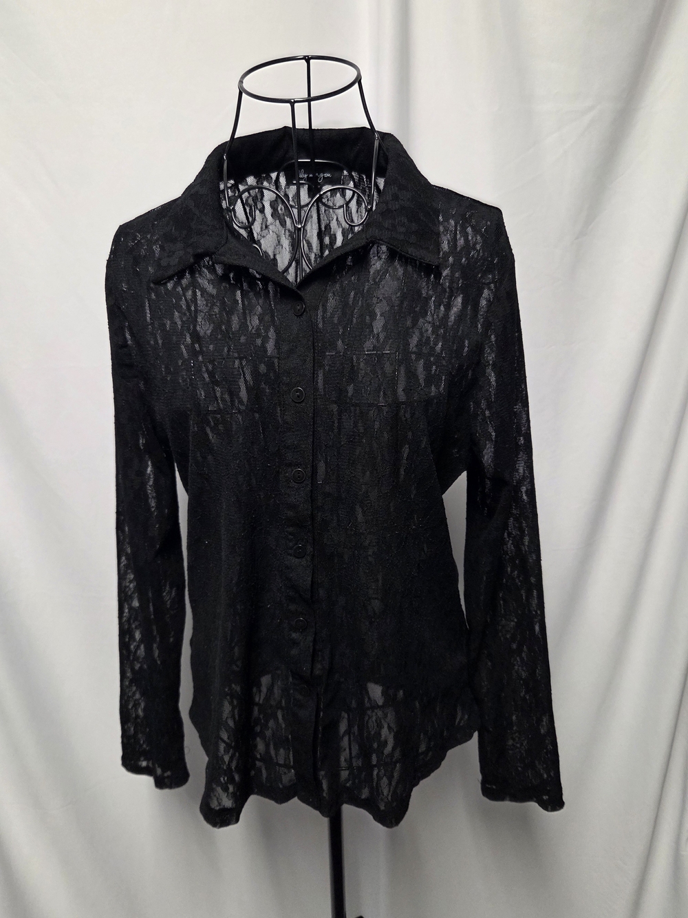 Black Lace Button-Up Women's Blouse